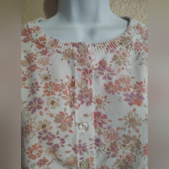 Pink Purple & White Floral Print Spring Cardigan Basic Editions SZ Small Medium - Picture 5 of 10